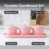 image:imageOVENTE Ceramic Condiment Jar Spice Container Set with Tray Pink BW11031P