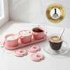 image:imageOVENTE Ceramic Condiment Jar Spice Container Set with Tray Pink BW11031P