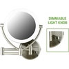 image:imageOvente 75 Lighted Wall Mount Makeup Mirror 1X amp 10X Magnifier Spinning Double Sided Round LED w Dimmer Switch Extend Retractable amp Folding Arm Battery USB Powered Nickel Brushed MLW75BR1X10XNickel Brushed