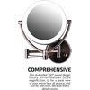 image:imageOvente 75 Lighted Wall Mount Makeup Mirror 1X amp 10X Magnifier Spinning Double Sided Round LED w Dimmer Switch Extend Retractable amp Folding Arm Battery USB Powered Nickel Brushed MLW75BR1X10XAntique Brass