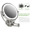 image:imageOvente 75 Lighted Wall Mount Makeup Mirror 1X amp 10X Magnifier Spinning Double Sided Round LED w Dimmer Switch Extend Retractable amp Folding Arm Battery USB Powered Nickel Brushed MLW75BR1X10XAntique Brass