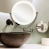image:imageOvente 75 Lighted Wall Mount Makeup Mirror 1X amp 10X Magnifier Spinning Double Sided Round LED w Dimmer Switch Extend Retractable amp Folding Arm Battery USB Powered Nickel Brushed MLW75BR1X10XNickel Brushed