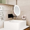image:imageOvente 75 Lighted Wall Mount Makeup Mirror 1X amp 10X Magnifier Spinning Double Sided Round LED w Dimmer Switch Extend Retractable amp Folding Arm Battery USB Powered Nickel Brushed MLW75BR1X10XNickel Brushed