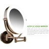 image:imageOvente 75 Lighted Wall Mount Makeup Mirror 1X amp 10X Magnifier Spinning Double Sided Round LED w Dimmer Switch Extend Retractable amp Folding Arm Battery USB Powered Nickel Brushed MLW75BR1X10XAntique Brass