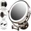 image:imageOvente 75 Lighted Wall Mount Makeup Mirror 1X amp 10X Magnifier Spinning Double Sided Round LED w Dimmer Switch Extend Retractable amp Folding Arm Battery USB Powered Nickel Brushed MLW75BR1X10XAntique Brass