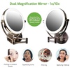 image:imageOvente 75 Lighted Wall Mount Makeup Mirror 1X amp 10X Magnifier Spinning Double Sided Round LED w Dimmer Switch Extend Retractable amp Folding Arm Battery USB Powered Nickel Brushed MLW75BR1X10XAntique Brass
