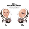 image:imageOvente 75 Lighted Wall Mount Makeup Mirror 1X amp 10X Magnifier Spinning Double Sided Round LED w Dimmer Switch Extend Retractable amp Folding Arm Battery USB Powered Nickel Brushed MLW75BR1X10XAntique Brass