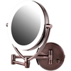 image:imageOvente 75 Lighted Wall Mount Makeup Mirror 1X amp 10X Magnifier Spinning Double Sided Round LED w Dimmer Switch Extend Retractable amp Folding Arm Battery USB Powered Nickel Brushed MLW75BR1X10XAntique Brass