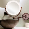 image:imageOvente 75 Lighted Wall Mount Makeup Mirror 1X amp 10X Magnifier Spinning Double Sided Round LED w Dimmer Switch Extend Retractable amp Folding Arm Battery USB Powered Nickel Brushed MLW75BR1X10XAntique Brass
