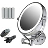 image:imageOvente 75 Lighted Wall Mount Makeup Mirror 1X amp 10X Magnifier Spinning Double Sided Round LED w Dimmer Switch Extend Retractable amp Folding Arm Battery USB Powered Nickel Brushed MLW75BR1X10XPolished Chrome