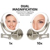 image:imageOvente 75 Lighted Wall Mount Makeup Mirror 1X amp 10X Magnifier Spinning Double Sided Round LED w Dimmer Switch Extend Retractable amp Folding Arm Battery USB Powered Nickel Brushed MLW75BR1X10XNickel Brushed