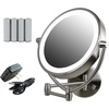 image:imageOvente 75 Lighted Wall Mount Makeup Mirror 1X amp 10X Magnifier Spinning Double Sided Round LED w Dimmer Switch Extend Retractable amp Folding Arm Battery USB Powered Nickel Brushed MLW75BR1X10XNickel Brushed