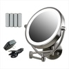 image:imageOvente 75 Lighted Wall Mount Makeup Mirror 1X amp 10X Magnifier Spinning Double Sided Round LED w Dimmer Switch Extend Retractable amp Folding Arm Battery USB Powered Nickel Brushed MLW75BR1X10XAntique Brass