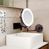 image:imageOvente 75 Lighted Wall Mount Makeup Mirror 1X amp 10X Magnifier Spinning Double Sided Round LED w Dimmer Switch Extend Retractable amp Folding Arm Battery USB Powered Nickel Brushed MLW75BR1X10XAntique Brass