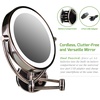 image:imageOvente 75 Lighted Wall Mount Makeup Mirror 1X amp 10X Magnifier Spinning Double Sided Round LED w Dimmer Switch Extend Retractable amp Folding Arm Battery USB Powered Nickel Brushed MLW75BR1X10XAntique Brass