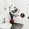 image:imageOvente 75 Lighted Wall Mount Makeup Mirror 1X amp 10X Magnifier Spinning Double Sided Round LED w Dimmer Switch Extend Retractable amp Folding Arm Battery USB Powered Nickel Brushed MLW75BR1X10XAntique Brass