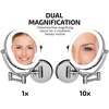 image:imageOvente 75 Lighted Wall Mount Makeup Mirror 1X amp 10X Magnifier Spinning Double Sided Round LED w Dimmer Switch Extend Retractable amp Folding Arm Battery USB Powered Nickel Brushed MLW75BR1X10XPolished Chrome