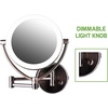 image:imageOvente 75 Lighted Wall Mount Makeup Mirror 1X amp 10X Magnifier Spinning Double Sided Round LED w Dimmer Switch Extend Retractable amp Folding Arm Battery USB Powered Nickel Brushed MLW75BR1X10XAntique Brass
