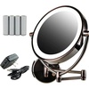 image:imageOvente 75 Lighted Wall Mount Makeup Mirror 1X amp 10X Magnifier Spinning Double Sided Round LED w Dimmer Switch Extend Retractable amp Folding Arm Battery USB Powered Nickel Brushed MLW75BR1X10XAntique Brass
