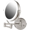 image:imageOvente 75 Lighted Wall Mount Makeup Mirror 1X amp 10X Magnifier Spinning Double Sided Round LED w Dimmer Switch Extend Retractable amp Folding Arm Battery USB Powered Nickel Brushed MLW75BR1X10XNickel Brushed