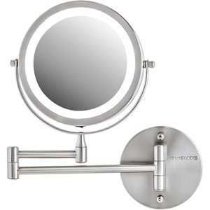 image:imageOVENTE 7 Wall Mounted Lighted Makeup Mirror Nickel Brushed MFW70BR1X10XNickel Brushed