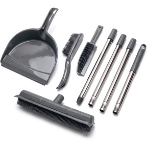 image:imageOVENTE Carpet Rake Rubber Broom with Squeegee Set Grey CT2504GY