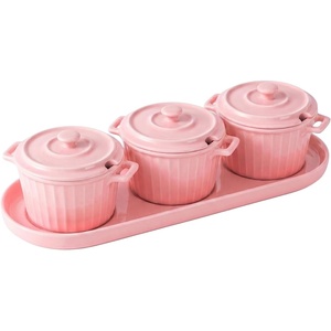 image:imageOVENTE Ceramic Condiment Jar Spice Container Set with Tray Pink BW11031P