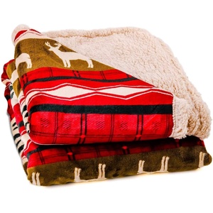 image:imageOVENTE Sherpa Throw Blanket 50x60 Reindeer Design Red BLN4688
