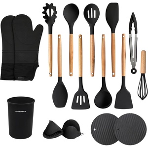 image:imageOVENTE Silicone Cooking Utensils Set 17pcs Heat Resistant Grey SPS17GBlack