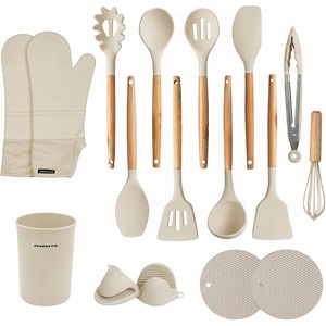 image:imageOVENTE Silicone Cooking Utensils Set 17pcs Heat Resistant Grey SPS17GCream