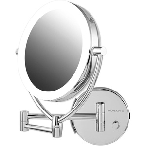 image:imageOvente 75 Lighted Wall Mount Makeup Mirror 1X amp 10X Magnifier Spinning Double Sided Round LED w Dimmer Switch Extend Retractable amp Folding Arm Battery USB Powered Nickel Brushed MLW75BR1X10XPolished Chrome