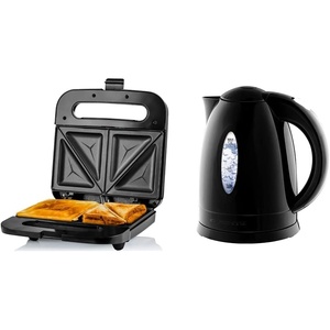 image:imageOvente Electric Sandwich Maker with NonStick Plates 750W Indoor Grill Kitchen or Dorm Essentials Easy to Clean and Storage amp KP72B Electric Kettle Illuminated Black 17L