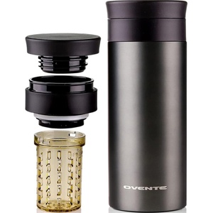 image:imageOvente Stainless Steel Vacuum Insulated Coffee Water Mug 16 oz Portable Double Wall Handheld Tumbler with Tea Infuser BPAFree Spill Proof Travel Friendly for Hot Cold Beverage Gunmetal MSA16G