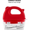 image:imageOVENTE Portable Electric Hand Mixer 5 Speed Mixing 150W Powerful Blender for Baking amp Cooking with 2 Stainless Steel Chrome Beater Attachments amp Snap Clear Case Compact Easy Storage Turquoise HM161TMixer  Red