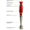 image:imageOvente MultiPurpose Immersion Hand Blender Set  300Watts 2Speed  Stainless Steel Blades and Detachable Shaft  Includes Egg Whisk and BPAFree Beaker 24 oz  Red HS583R