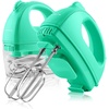 image:imageOVENTE Portable Electric Hand Mixer 5 Speed Mixing 150W Powerful Blender for Baking amp Cooking with 2 Stainless Steel Chrome Beater Attachments amp Snap Clear Case Compact Easy Storage Turquoise HM161TMixer  Turquoise