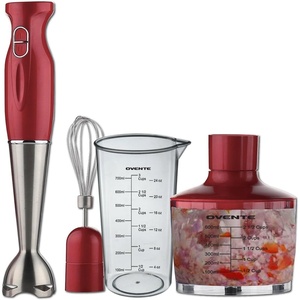 image:imageOVENTE Corded Hand Blender Set with Whisk Beaker and Chopper Red HS585R