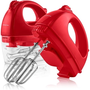 image:imageOVENTE Portable Electric Hand Mixer 5 Speed Mixing 150W Powerful Blender for Baking amp Cooking with 2 Stainless Steel Chrome Beater Attachments amp Snap Clear Case Compact Easy Storage Turquoise HM161TMixer  Red