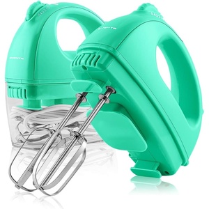 image:imageOVENTE Portable Electric Hand Mixer 5 Speed Mixing 150W Powerful Blender for Baking amp Cooking with 2 Stainless Steel Chrome Beater Attachments amp Snap Clear Case Compact Easy Storage Turquoise HM161TMixer  Turquoise
