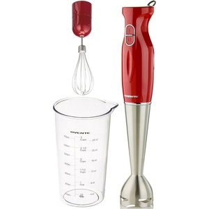 image:imageOvente MultiPurpose Immersion Hand Blender Set  300Watts 2Speed  Stainless Steel Blades and Detachable Shaft  Includes Egg Whisk and BPAFree Beaker 24 oz  Red HS583R