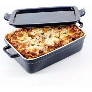 image:imageOVENTE 3 Qt Rectangular Ceramic Baking Dish with Lid Blue BP13BL