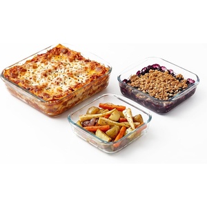 image:imageOVENTE Glass Baking Dish Set 3Piece Oval Bakeware Set Clear GBD33GBD30  Clear