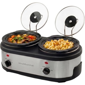 image:imageOVENTE Double Slow Cooker 3Qt Buffet Server Silver SLO215BRSLO215BR  Silver