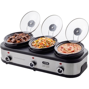 image:imageOVENTE Double Slow Cooker 3Qt Buffet Server Silver SLO215BRSLO315CBR  Silver