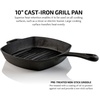 image:imageOvente Square Cast Iron Grill Pan 10 Inch with PreSeasoned Non Stick Griddle and Grip Handle Easy Clean Stovetop Cookware for Grilling Frying and Saute Perfect for Meat Bacon Black CWC2307001B