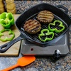image:imageOvente Square Cast Iron Grill Pan 10 Inch with PreSeasoned Non Stick Griddle and Grip Handle Easy Clean Stovetop Cookware for Grilling Frying and Saute Perfect for Meat Bacon Black CWC2307001B