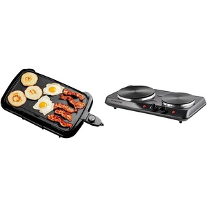 image:imageOVENTE Electric Griddle with 16 x 10 Inch Flat NonStick Cooking Surface Adjustable Thermostat amp Electric Countertop Double Burner 1700W Cooktop with 725 and 610 Inch Cast Iron Hot Plates
