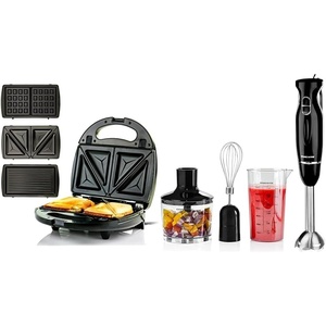 image:imageOVENTE Electric Sandwich Maker Panini Press amp Waffle Iron Set with Immersion Hand Blender Food Chopper amp Mixing Beaker Black