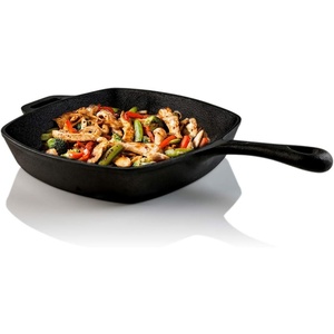 image:imageOvente Square Cast Iron Grill Pan 10 Inch with PreSeasoned Non Stick Griddle and Grip Handle Easy Clean Stovetop Cookware for Grilling Frying and Saute Perfect for Meat Bacon Black CWC2307001B