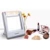 image:imageOvente Square Makeup Mirror 55 Inch 1X 5X Magnification Glass LED Lighted 360 Degree Hand Held Double Sided Spinning Battery Operated Personal Compact Beauty Shaving Stand Plastic Travel White MLT22W
